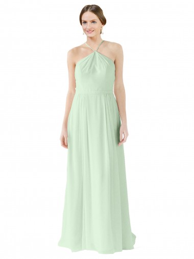 Site de Comprimento Chão Sem Mangas Chiffon Sábio Linha A Vestidos de Festa