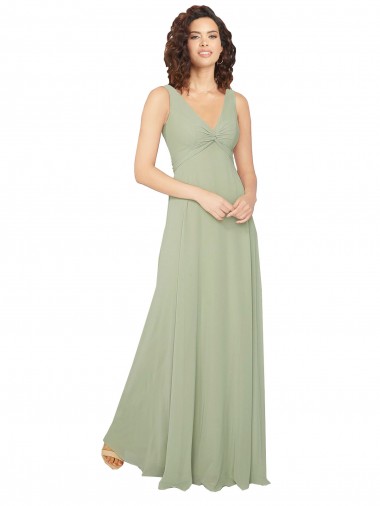 Site de Comprimento Chão Sem Mangas Chiffon Sábio Linha A Vestidos de Festa / Vestidos de Madrinha