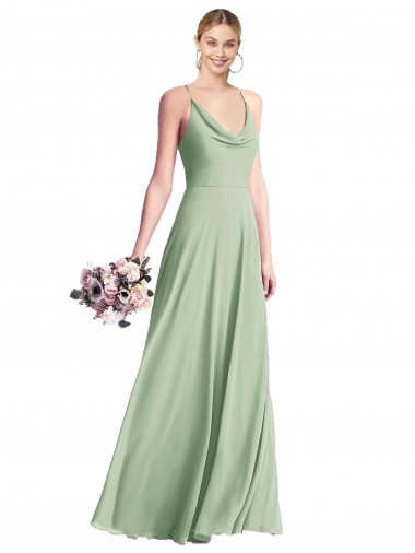 Site de Comprimento Chão Sem Mangas Chiffon Sábio Linha A Sem Mangas Decote Capuz Vestidos de Madrinha