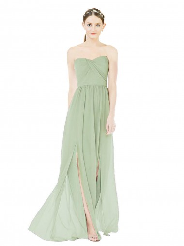 Site de Comprimento Chão Sem Mangas Chiffon Sábio Linha A Sem Mangas Sem alças Vestidos de Madrinha