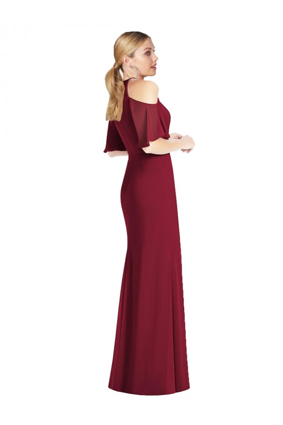 Site de Comprimento Chão Ombro Frio Chiffon Sábio Sereia Vestidos de Madrinha