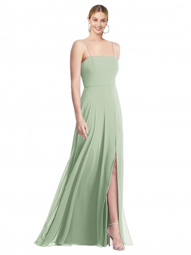 Site de Comprimento Chão Sem Mangas Chiffon Sábio Trombeta Vestidos de Madrinha / Vestidos de Noite