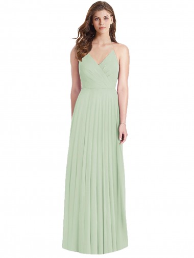 Site de Comprimento Chão Ombro Frio Chiffon Sábio Trombeta Vestidos de Madrinha