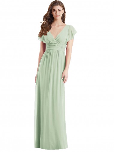 Site de Comprimento Chão Mangas Esvoaçantes Chiffon Sábio Trombeta Vestidos de Madrinha