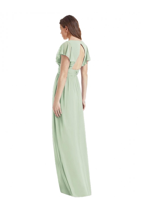 Site de Comprimento Chão Mangas Esvoaçantes Chiffon Sábio Trombeta Vestidos de Madrinha