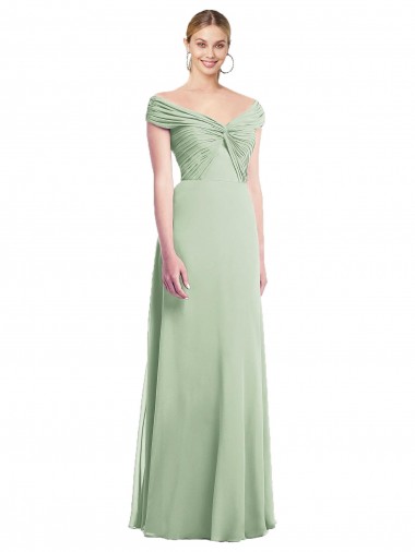 Site de Comprimento Chão Sem Mangas Chiffon Sábio Trombeta Sem Mangas Vestidos de Madrinha