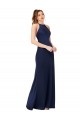 Site de Comprimento Chão Sem Mangas Cetim Sedoso Safira Bainha Vestidos de Madrinha / Vestidos de Noite / Vestidos de Festa