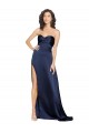 Site de Comprimento Chão Sem Mangas Cetim Sedoso Safira Linha A Sem Mangas Amor Vestidos de Madrinha / Vestidos de Noite / Vestidos de Festa