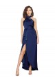 Site de Alto Baixo Sem Mangas Cetim Sedoso Safira Linha A Vestidos de Madrinha / Vestidos de Noite / Vestidos de Festa