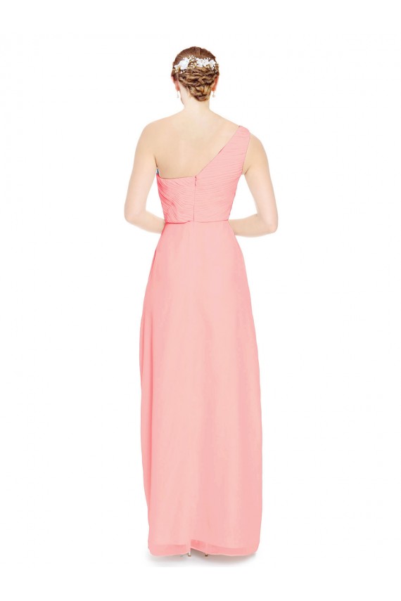 Site de Comprimento Chão Sem Mangas Chiffon Salmão Linha A Sem Mangas Um Ombro Vestidos de Madrinha