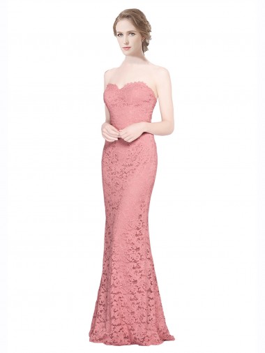 Site de Comprimento Chão Sem Mangas Renda Salmão Sereia Vestidos de Madrinha / Vestidos de Festa