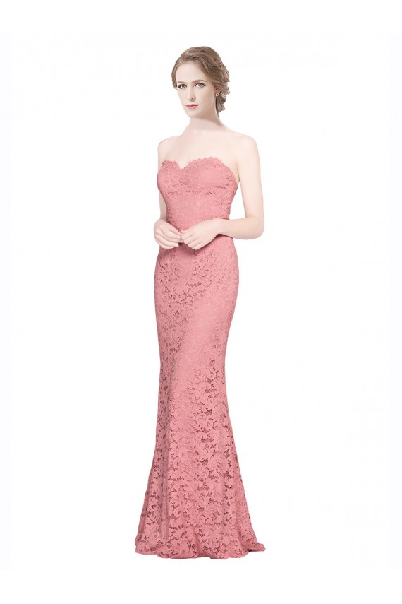 Site de Comprimento Chão Sem Mangas Renda Salmão Sereia Vestidos de Madrinha / Vestidos de Festa
