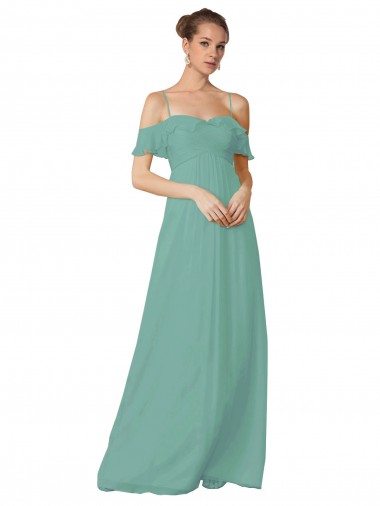 Site de Comprimento Chão Mangas Esvoaçantes Chiffon Seaside Linha A Vestidos de Madrinha