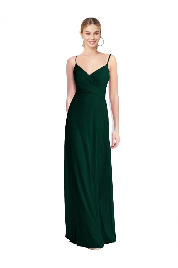 Site de Comprimento Chão Sem Mangas Chiffon Sempre Verde Linha A Sem Mangas Alças finas Vestidos de Madrinha