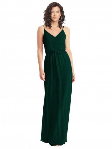 Site de Comprimento Chão Sem Mangas Chiffon Sempre Verde Linha A Sem Mangas Decote V Vestidos de Madrinha