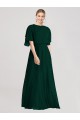 Site de Comprimento Chão Mangas Esvoaçantes Chiffon Sempre Verde Linha A Vestidos de Madrinha