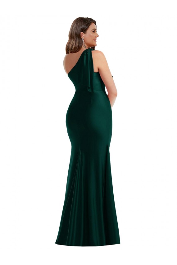 Site de Comprimento Chão Sem Mangas Cetim Sedoso Sempre Verde Sereia Vestidos de Madrinha / Vestidos de Noite / Vestidos de Festa