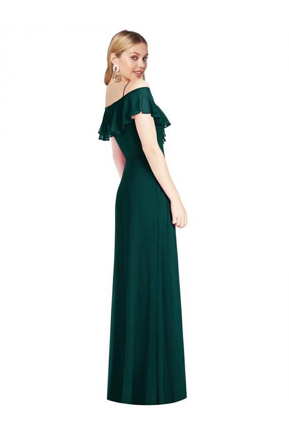 Site de Comprimento Chão Ombro Frio Chiffon Sempre Verde Trombeta Vestidos de Madrinha
