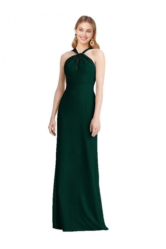 Site de Comprimento Chão Sem Mangas Chiffon Sempre Verde Trombeta Vestidos de Madrinha