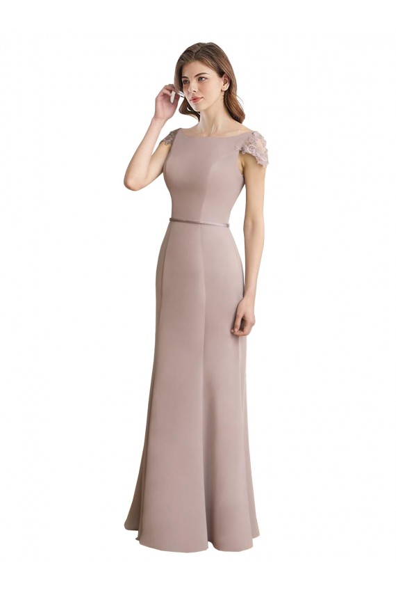 Site de Comprimento Chão Mangas Curtas Chiffon & Renda Sereia Vestidos de Madrinha