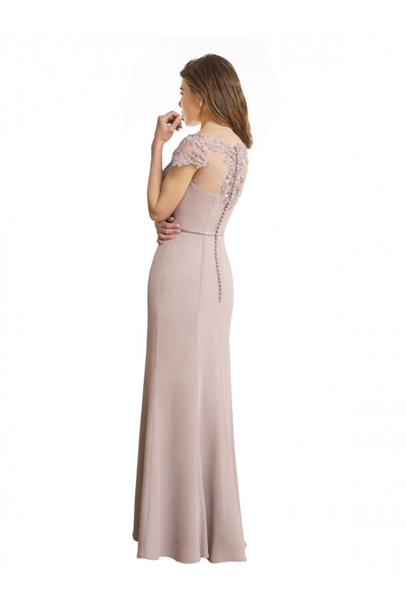 Site de Comprimento Chão Mangas Curtas Chiffon & Renda Sereia Vestidos de Madrinha