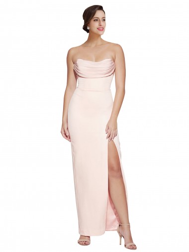 Site de Comprimento Chão Sem Mangas Cetim Elástico Sereia Vestidos de Madrinha / Vestidos de Noite / Vestidos de Festa