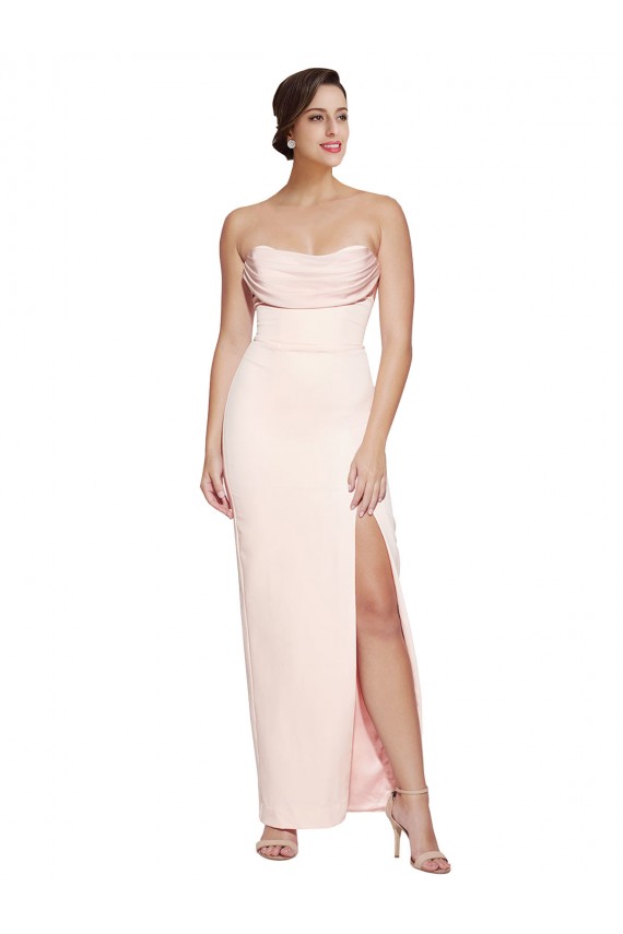 Site de Comprimento Chão Sem Mangas Cetim Elástico Sereia Vestidos de Madrinha / Vestidos de Noite / Vestidos de Festa