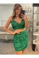 Site de Curto Sem Mangas Lantejoulas Veludo Trevo Verde Bainha Vestidos de Festa