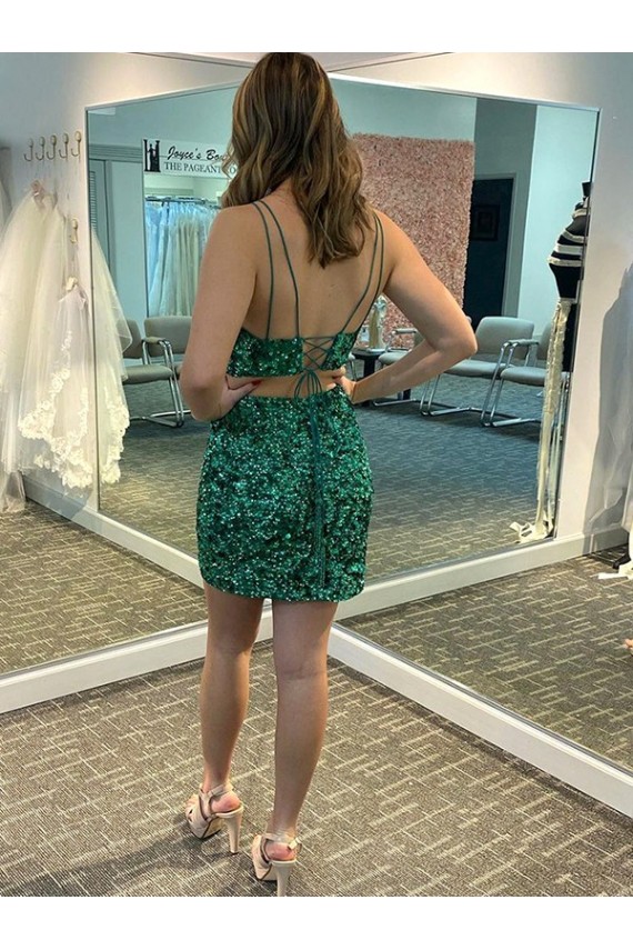 Site de Curto Sem Mangas Lantejoulas Veludo Trevo Verde Bainha Vestidos de Festa