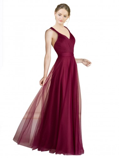 Site de Comprimento Chão Sem Mangas Tule Linha A Sem Mangas Amor Vestidos de Madrinha