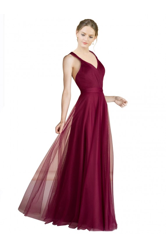 Site de Comprimento Chão Sem Mangas Tule Linha A Sem Mangas Amor Vestidos de Madrinha