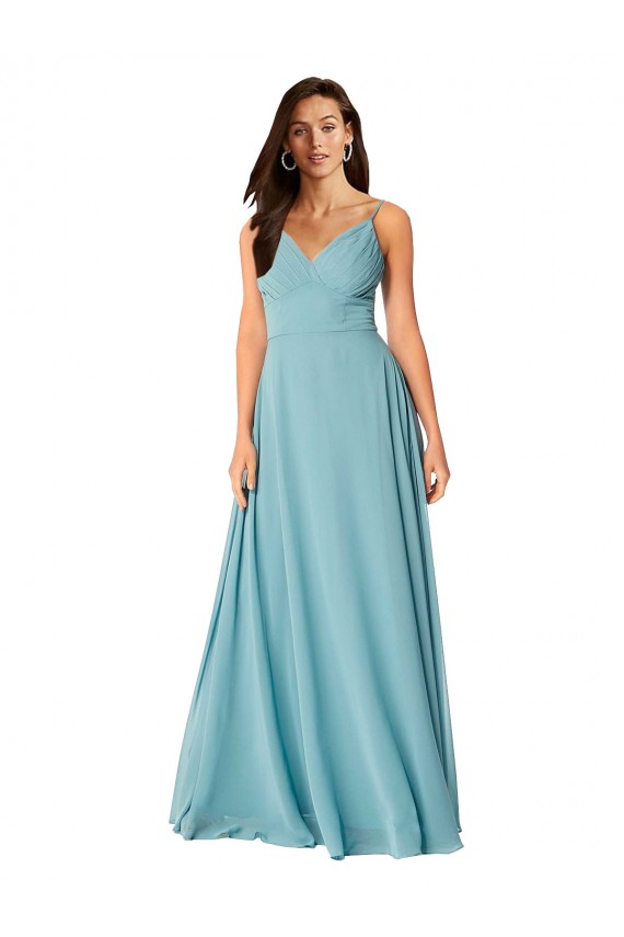 Site de Comprimento Chão Sem Mangas Chiffon Turquesa Linha A Vestidos de Madrinha