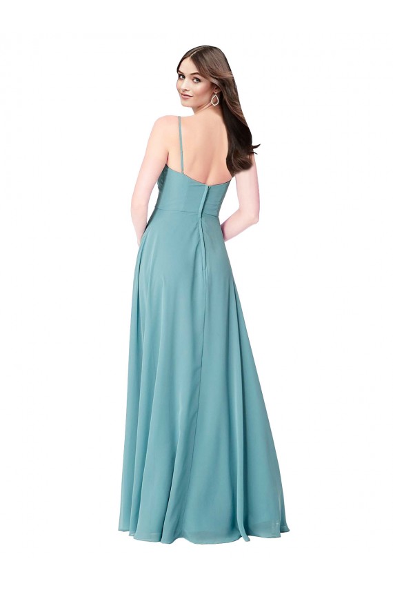 Site de Comprimento Chão Sem Mangas Chiffon Turquesa Linha A Vestidos de Madrinha