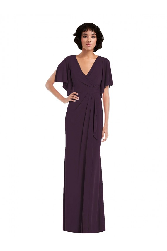 Site de Comprimento Chão Mangas Esvoaçantes, Mangas Divididas Spandex Uva Bainha Vestidos de Madrinha / Vestidos de Noite / Vestidos de Festa