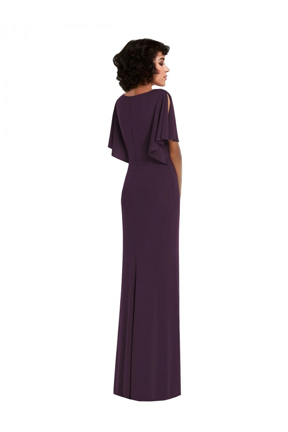Site de Comprimento Chão Mangas Esvoaçantes, Mangas Divididas Spandex Uva Bainha Vestidos de Madrinha / Vestidos de Noite / Vestidos de Festa