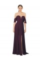 Site de Comprimento Chão Ombro Frio Chiffon Uva Bainha Vestidos de Madrinha