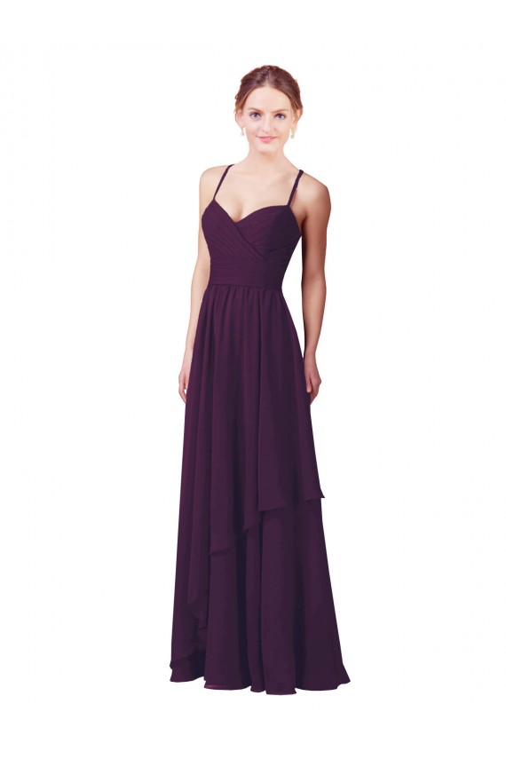 Site de Comprimento Chão Sem Mangas Chiffon Uva Bainha Vestidos de Madrinha