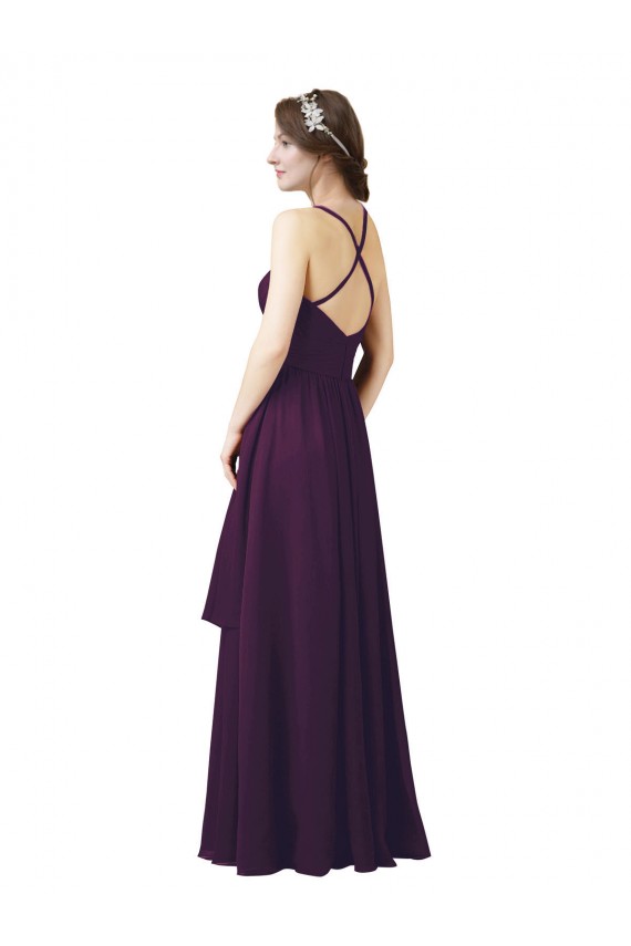 Site de Comprimento Chão Sem Mangas Chiffon Uva Bainha Vestidos de Madrinha