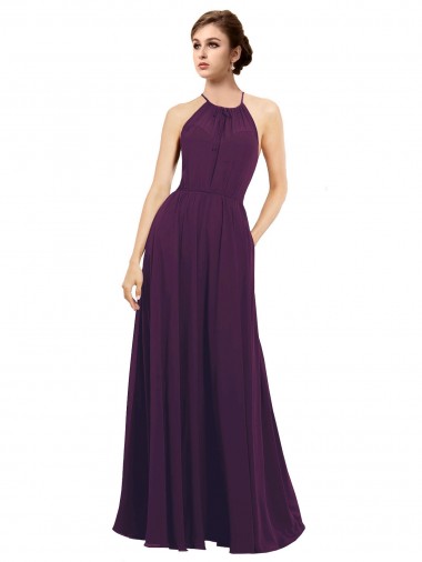 Site de Comprimento Chão Sem Mangas Chiffon Uva Linha A Sem Mangas Vestido de Festa / Vestido de Madrinha