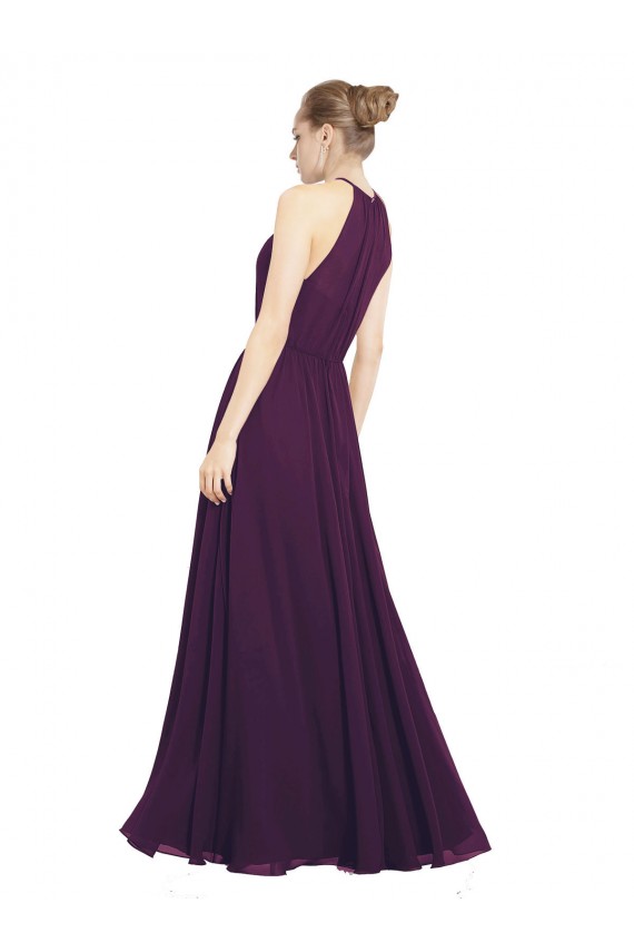 Site de Comprimento Chão Sem Mangas Chiffon Uva Linha A Sem Mangas Vestido de Festa / Vestido de Madrinha