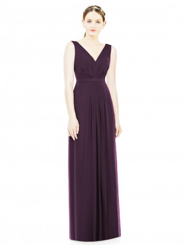 Site de Comprimento Chão Sem Mangas Chiffon Uva Linha A Vestido de Madrinha / Vestido de Noite
