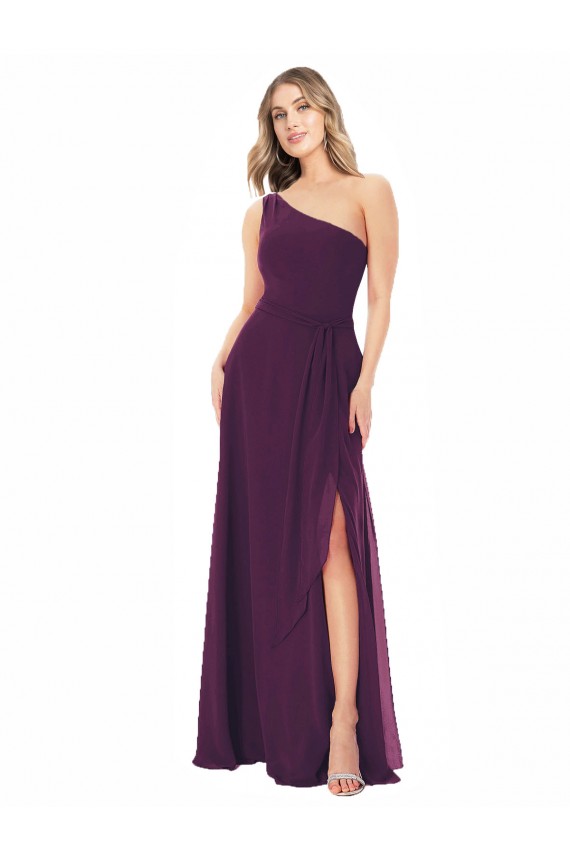 Site de Comprimento Chão Sem Mangas Chiffon Uva Linha A Vestido de Madrinha / Vestido de Baile