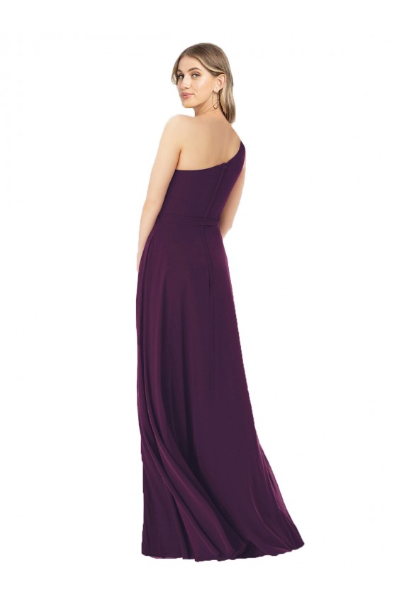 Site de Comprimento Chão Sem Mangas Chiffon Uva Linha A Vestido de Madrinha / Vestido de Baile