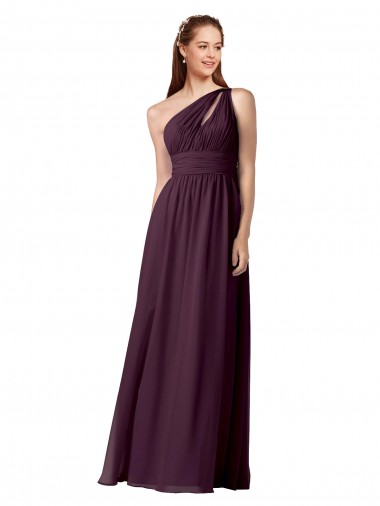 Site de Comprimento Chão Sem Mangas Chiffon Uva Linha A Sem Mangas Um Ombro Vestidos de Madrinha