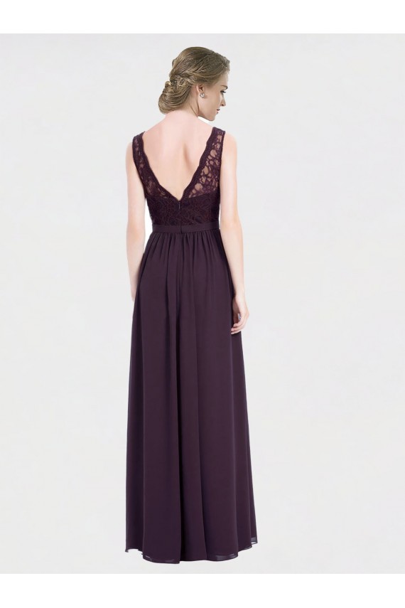 Site de Comprimento Chão Sem Mangas Chiffon & Renda Uva Linha A Vestidos de Madrinha