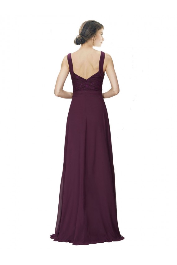 Site de Comprimento Chão Sem Mangas Chiffon & Renda Uva Linha A Sem Mangas Decote V Vestidos de Madrinha