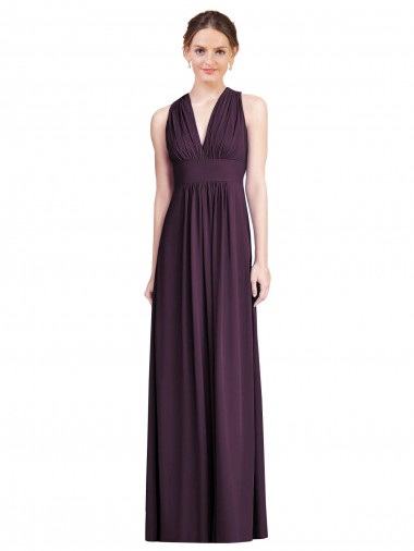 Site de Comprimento Chão Sem Mangas Chiffon Uva Linha A Vestido de Noite / Vestidos de Madrinha