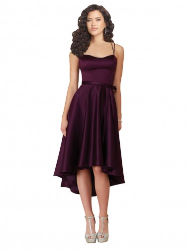 Site de Alto Baixo Sem Mangas Cetim Uva Linha A Vestidos de Madrinha / Vestidos de Festa