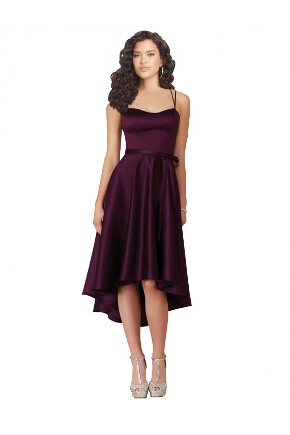 Site de Alto Baixo Sem Mangas Cetim Uva Linha A Vestidos de Madrinha / Vestidos de Festa