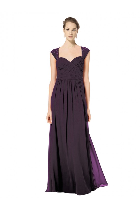 Site de Comprimento Chão Sem Mangas Chiffon & Renda Uva Linha A Sem Mangas Amor Vestidos de Madrinha